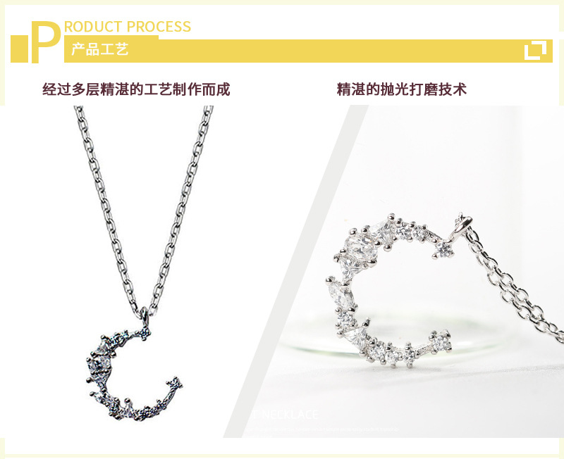 Minimalist temperament, crescent necklace, Japanese and Korean personality, forest style, sweet and versatile, stars, moon, collarbone chain, foreign trade source-1