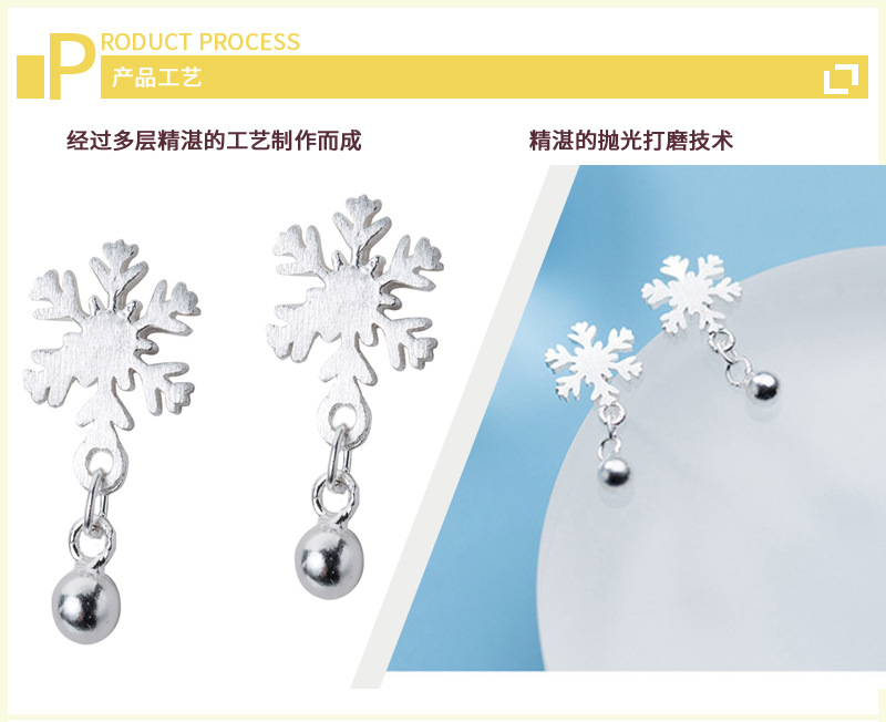 Brushed snowflake earrings for women, Korean version, fresh and sweet, Sen series, silver plated beads, small earrings, Christmas earrings wholesale-1