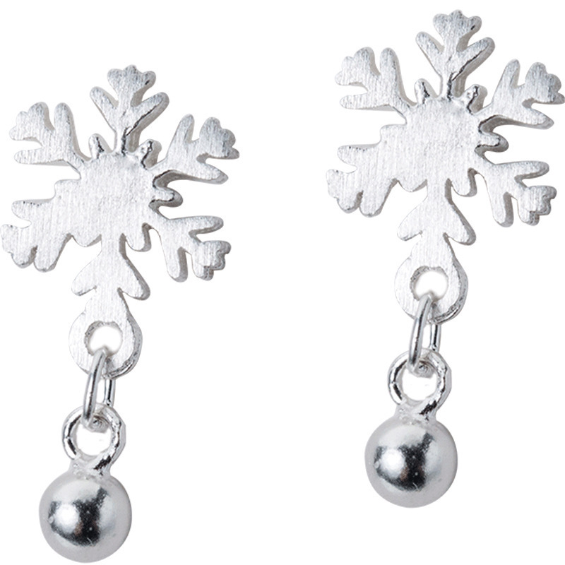 Brushed snowflake earrings for women, Korean version, fresh and sweet, Sen series, silver plated beads, small earrings, Christmas earrings wholesale-2