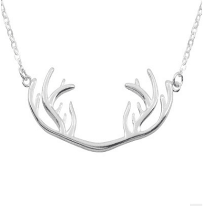 Deer Horn Pendant Necklace Instagram South Korea Silver Plated Sweet Deer Horn Forest Style Elegance Collar Chain Jewelry Wholesale Source-4