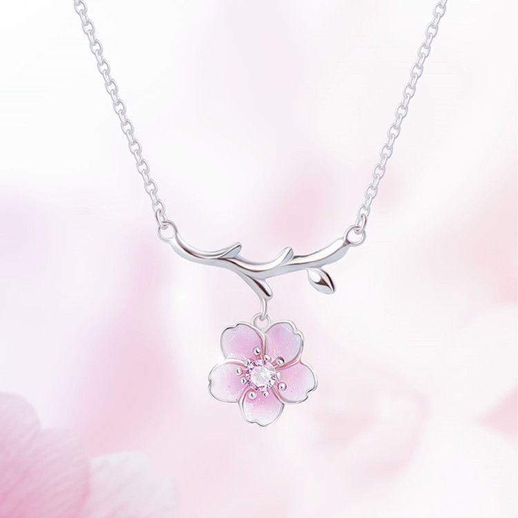 Pink Flower Necklace Instagram Japanese and Korean Style Versatile Fashion Sweet Tassels Pink Flower Collar Chain Jewelry Source-1