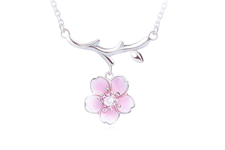 Pink Flower Necklace Instagram Japanese and Korean Style Versatile Fashion Sweet Tassels Pink Flower Collar Chain Jewelry Source-1