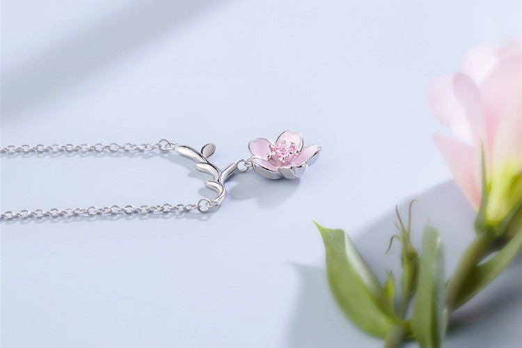 Pink Flower Necklace Instagram Japanese and Korean Style Versatile Fashion Sweet Tassels Pink Flower Collar Chain Jewelry Source-5