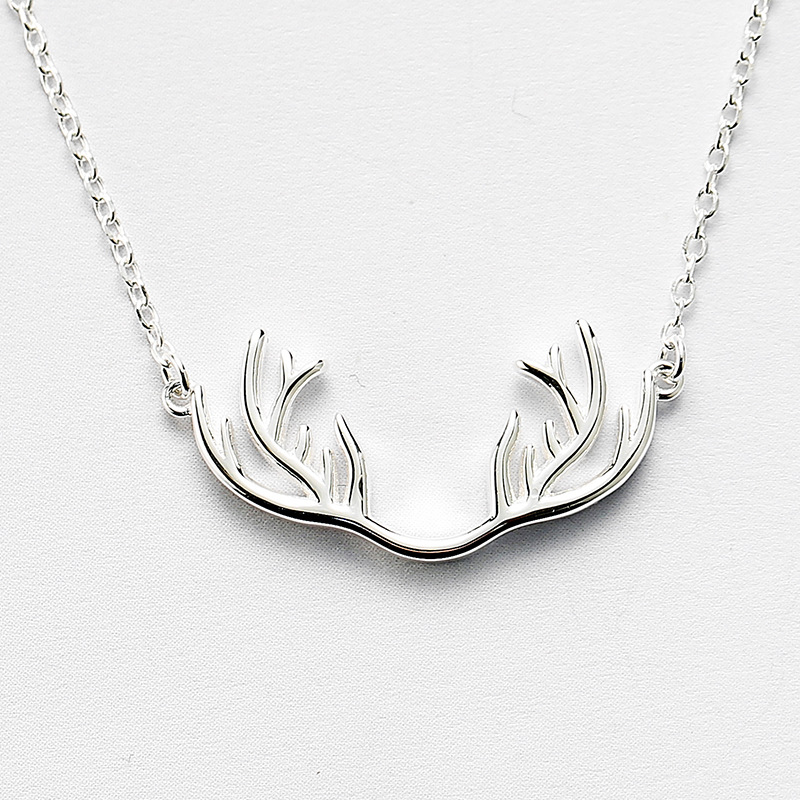 Deer Horn Pendant Necklace Instagram South Korea Silver Plated Sweet Deer Horn Forest Style Elegance Collar Chain Jewelry Wholesale Source-1
