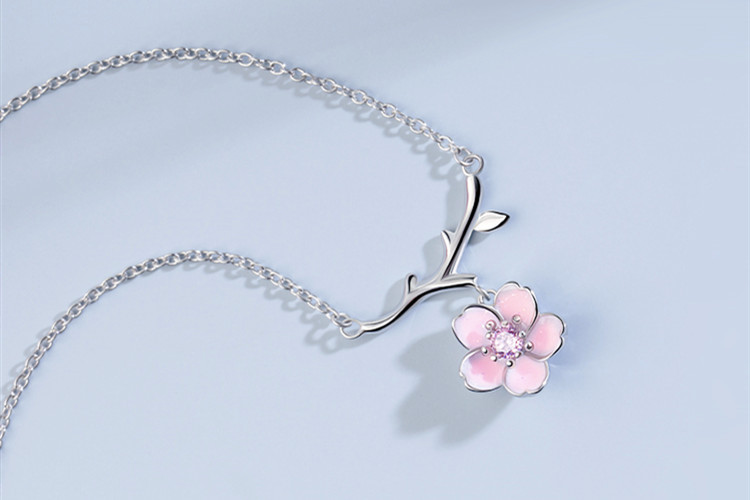 Pink Flower Necklace Instagram Japanese and Korean Style Versatile Fashion Sweet Tassels Pink Flower Collar Chain Jewelry Source-2