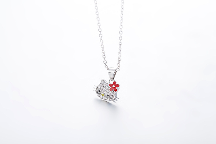 Little Cat Necklace Korean Edition Forest Style Fresh and Elegant Creative Set with Zircon Drop Glue Cute Cat Pendant Collar Chain-1