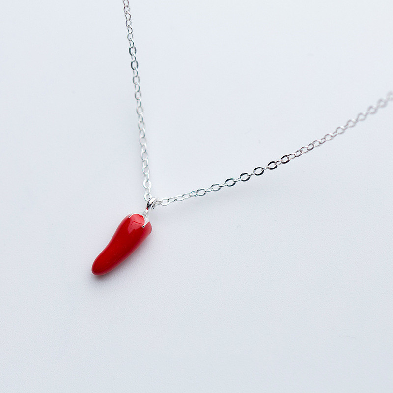 Red Chili Pepper Necklace for Women, Japanese and Korean Internet Celebrities, Personalized Design, Cold Wind Chili Pepper Pendant, Collar Chain-1