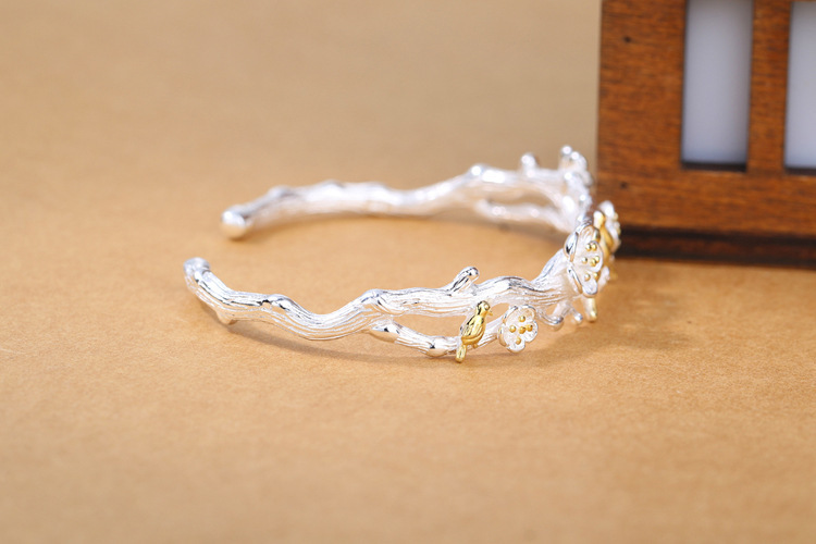 Literary and artistic small fresh bird plum blossom bracelet ins creative ethnic style forest series silver plated bracelet gift wholesale source-2