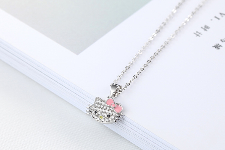 Zircon inlaid cat necklace INS forest student fresh and cute small animal pendant collarbone chain foreign trade source-1