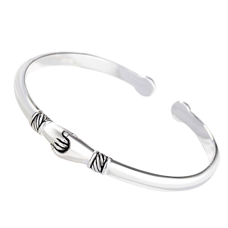 Creative handshake bracelet, trendy brand, versatile temperament, S925 silver plating, retro vintage handhold bracelet, foreign trade source-1