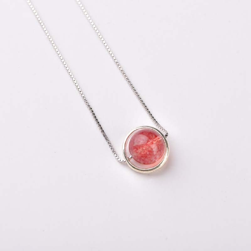 Sweet Strawberry Crystal Neckchain Korean Edition Student Forest Fresh Round Ball Pendant Collar Chain Wholesale Valentine\'s Day Gift-1
