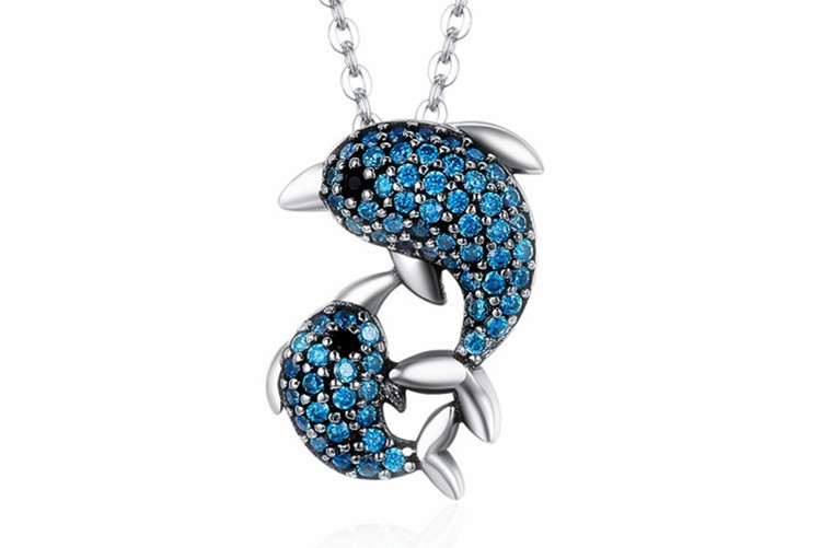 Zircon inlaid dolphin necklace, Korean version, light luxury design, exquisite double dolphin pendant, collarbone chain, foreign trade source-1 Zircon inlaid dolphin necklace, Korean version, light luxury design, exquisite double dolphin pendant, collarbone chain, foreign trade source-1