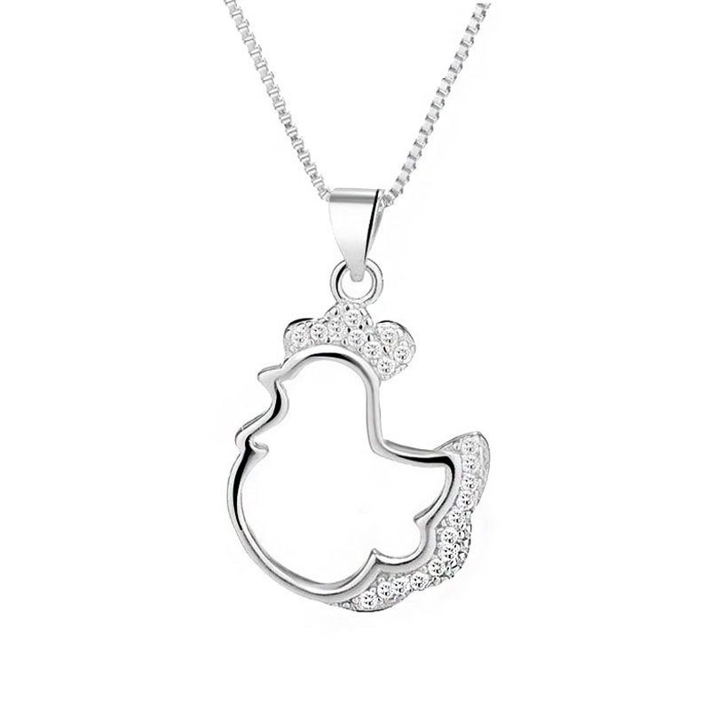 Zirconium stone chicken necklace, ethnic style, personality, temperament, forest style short zodiac chicken pendant, collarbone chain, wholesale supply-1