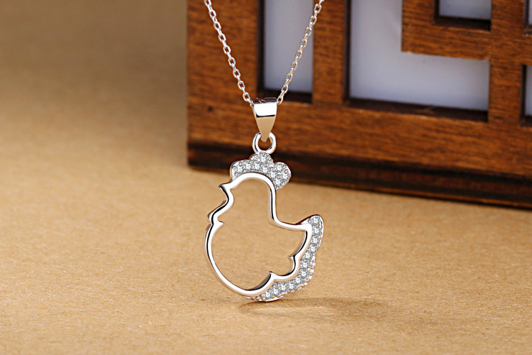 Zirconium stone chicken necklace, ethnic style, personality, temperament, forest style short zodiac chicken pendant, collarbone chain, wholesale supply-1