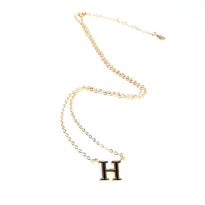 Drip Glue English Letter H Collar Chain Korean Version Simple and Elegant Cool Style Versatile Necklace Pendant Wholesale Supply-3