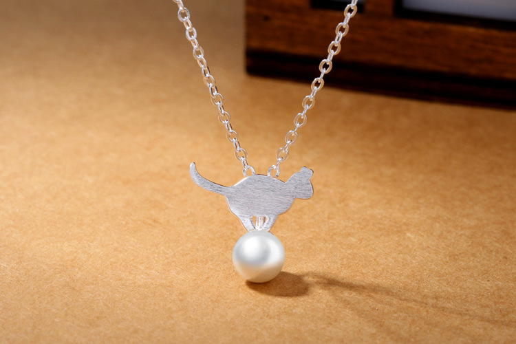 Cat Pearl Necklace INS Personalized Forest Series Sweet and Cute Animal Kitten Pendant Collar Chain Foreign Trade Source-1