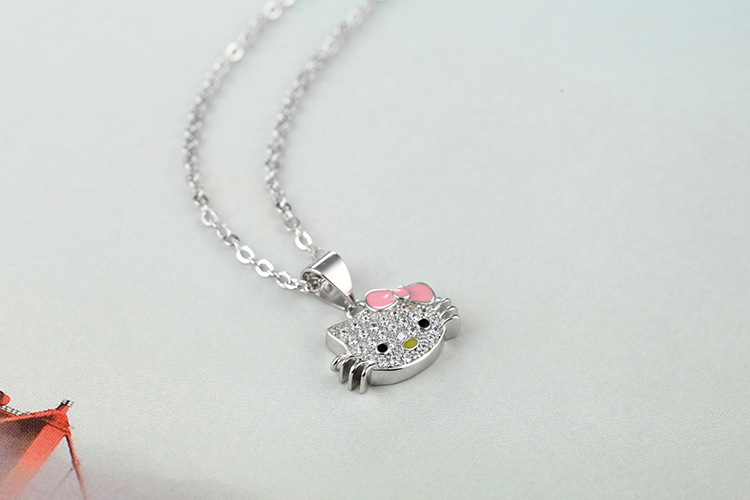 Zircon inlaid cat necklace INS forest student fresh and cute small animal pendant collarbone chain foreign trade source-1