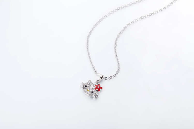 Little Cat Necklace Korean Edition Forest Style Fresh and Elegant Creative Set with Zircon Drop Glue Cute Cat Pendant Collar Chain-1