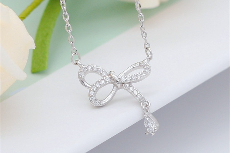 Temperament Bow Necklace Fashionable Personality Sweet and Fresh Forest Series Full Diamond Bow Collar Chain Wholesale Supply-1