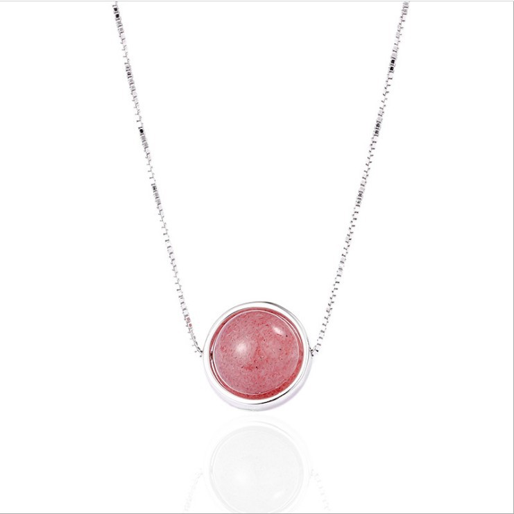 Sweet Strawberry Crystal Neckchain Korean Edition Student Forest Fresh Round Ball Pendant Collar Chain Wholesale Valentine\'s Day Gift-1