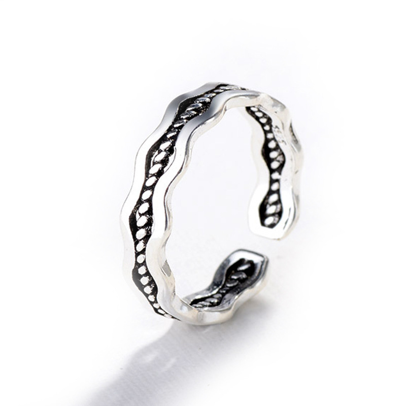 Wave Flower Thread Ring INS Korean Edition Silver Plated Worn Creative Irregular Opening Adjustable Ring Foreign Trade Source-1