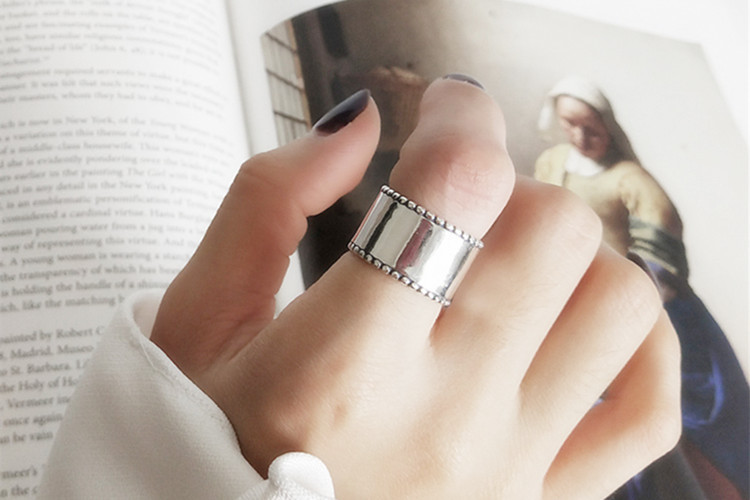 Round bead edge ring, Japanese and Korean simple and personalized, versatile, silver plated open lace wide face ring, e-commerce wholesale supply-1 Round bead edge ring, Japanese and Korean simple and personalized, versatile, silver plated open lace wide face ring, e-commerce wholesale supply-1