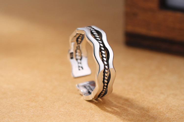 Wave Flower Thread Ring INS Korean Edition Silver Plated Worn Creative Irregular Opening Adjustable Ring Foreign Trade Source-3