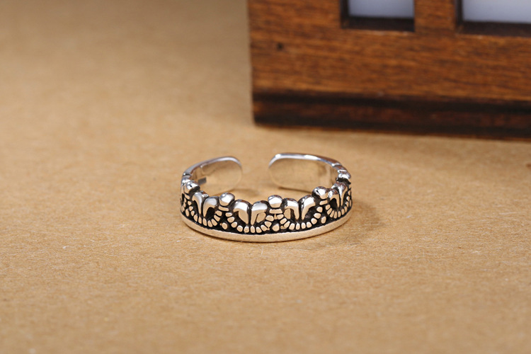 Retro vintage crown ring INS silver plated design, creative personality, temperament, opening tail ring, foreign trade source-1