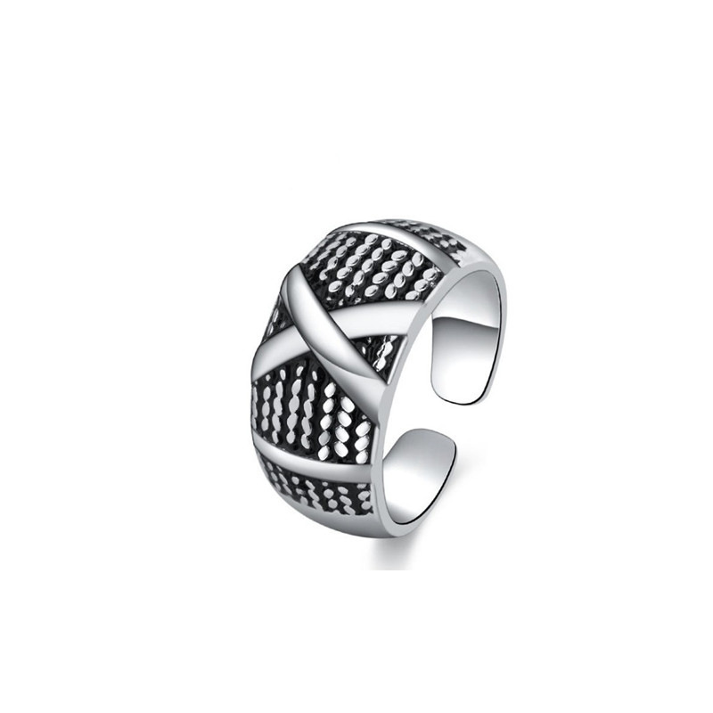 Men\'s retro old nine door ring, internet celebrity style, personality, trendy style, silver plated geometric food ring, foreign trade source-1