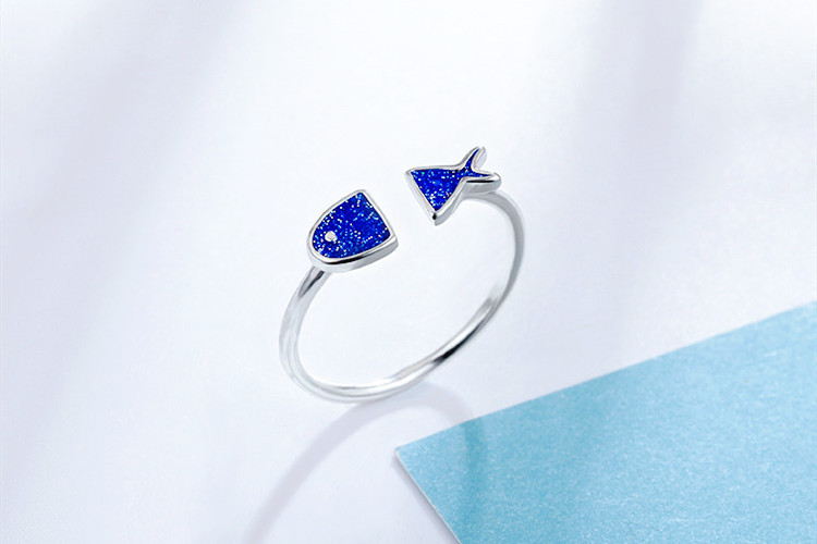 Blue Fish Open Ring Fashion Korean Edition Forest Style Personalized Drip Glue Blue Fish Ring Foreign Trade Source-2