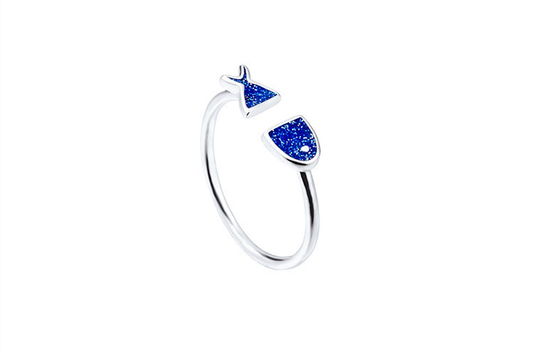 Blue Fish Open Ring Fashion Korean Edition Forest Style Personalized Drip Glue Blue Fish Ring Foreign Trade Source-1