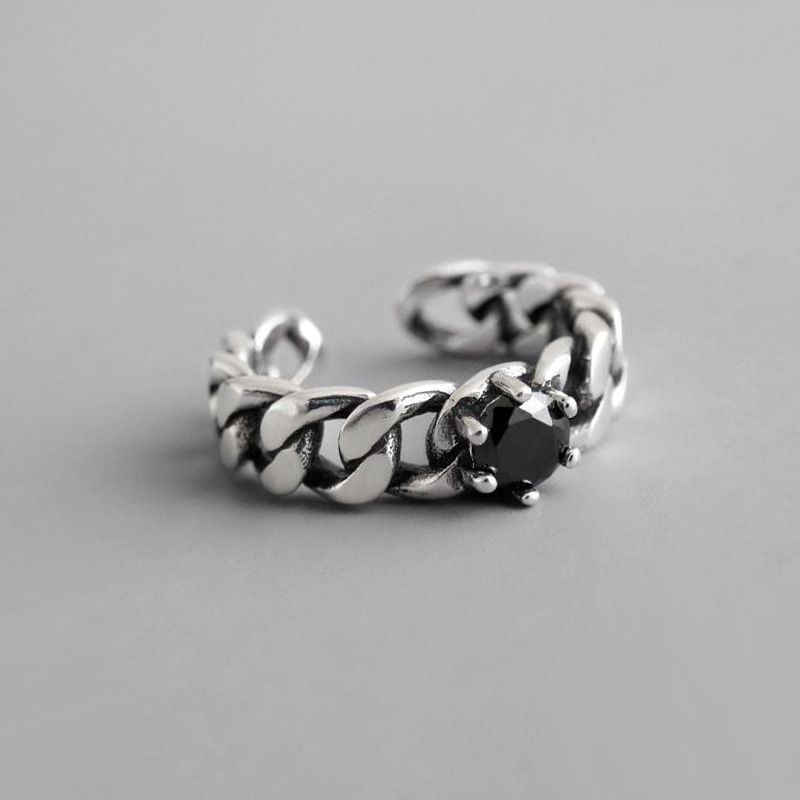Chain Open Ring INS European and American Network Red Fashionable Person Style Silver Plated Old Set Zircon Ring Foreign Trade Source-1
