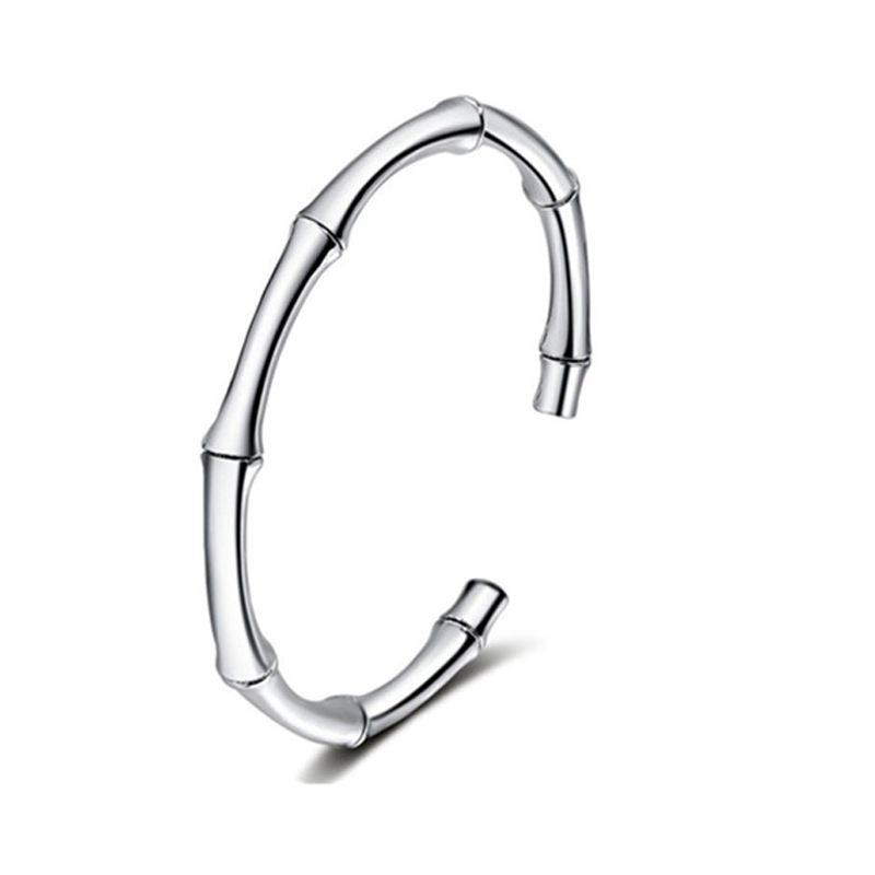 Bamboo Bracelet Korean Edition Fashion Forest Series 925 Silver Plated High Rise Bamboo Open Bracelet Gift E-commerce Supply-1