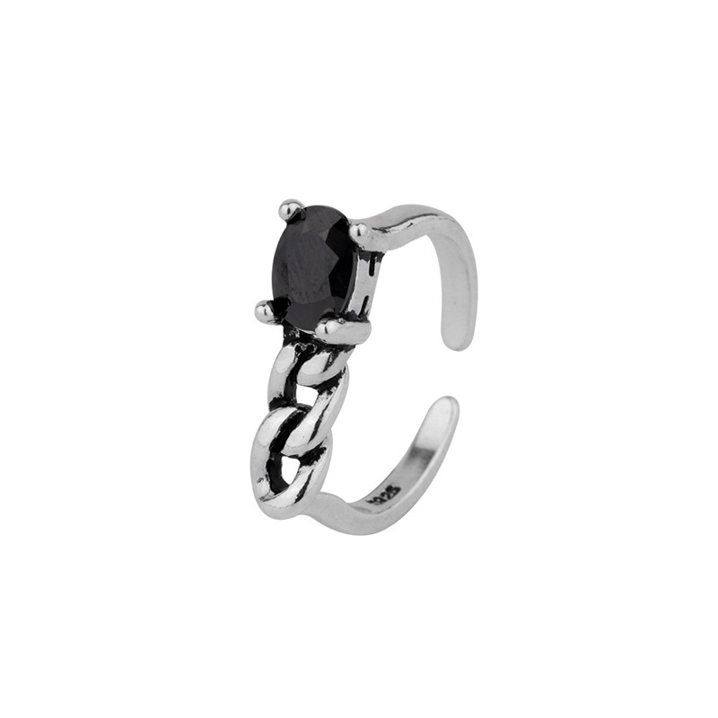 Set with zircon chain ring, internet celebrity with personalized temperament, silver plated with vintage and cool style, irregular chain opening ring-1
