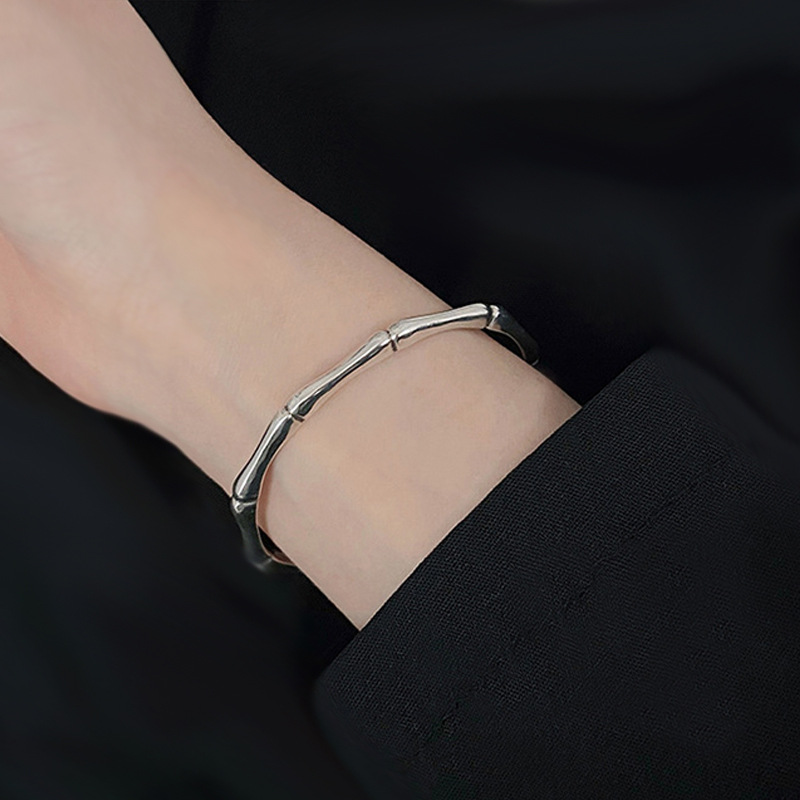 Bamboo Bracelet Korean Edition Fashion Forest Series 925 Silver Plated High Rise Bamboo Open Bracelet Gift E-commerce Supply-1