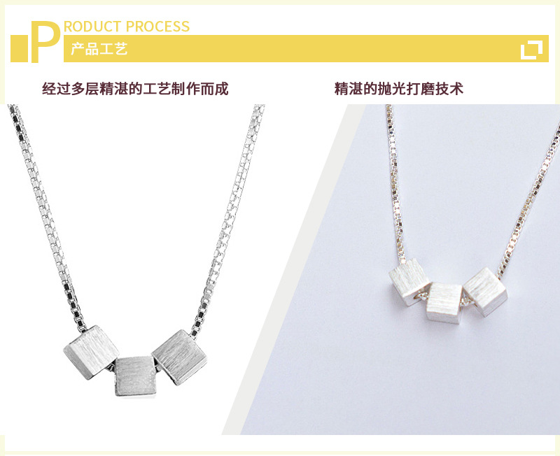 Three dimensional small square necklace Korean version with personality, simplicity, temperament, creativity, 925 silver plating, Rubik\'s Cube collarbone chain, foreign trade source-1