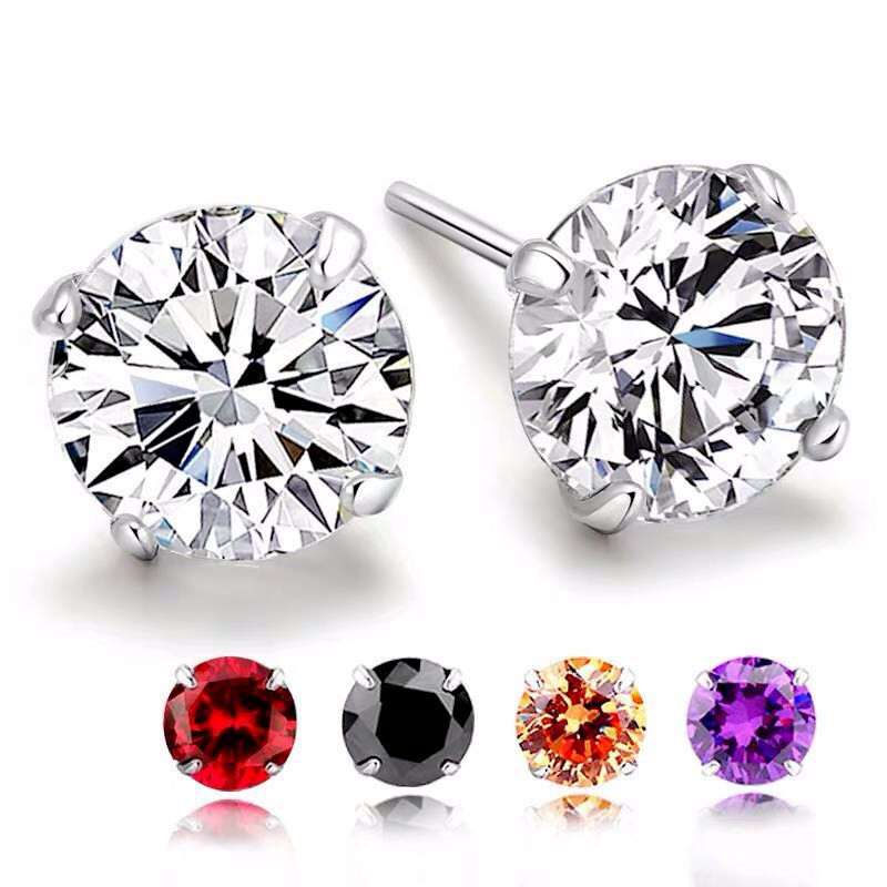 Internet celebrity Korean version four claw earrings with fashionable temperament S925 silver inlaid zircon 5 colors to choose from, earrings for foreign trade wholesale-1