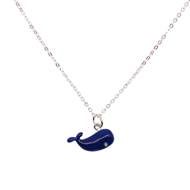 Cute Blue Whale Necklace, Japanese and Korean Fresh Forest Sweet Dropped Small Fish Necklace, Cross border E-commerce Source-1