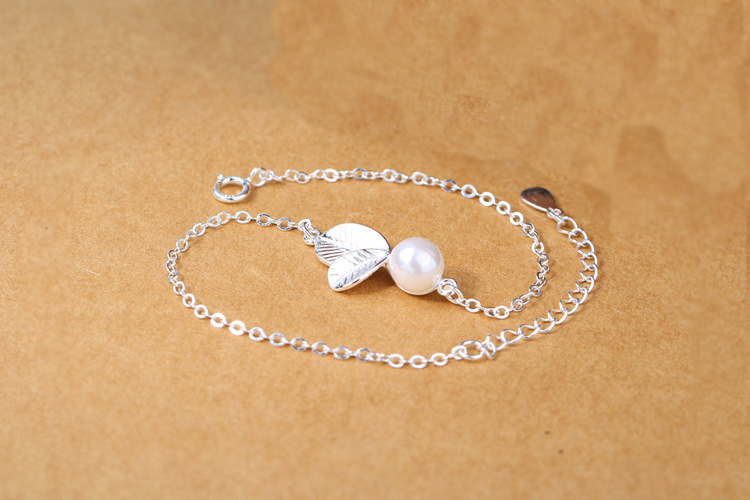 Sweet Forest Bracelet Ins Creative Personality Student Little Fresh Silver Plated Double Leaf Pearl Bracelet Source Wholesale-1