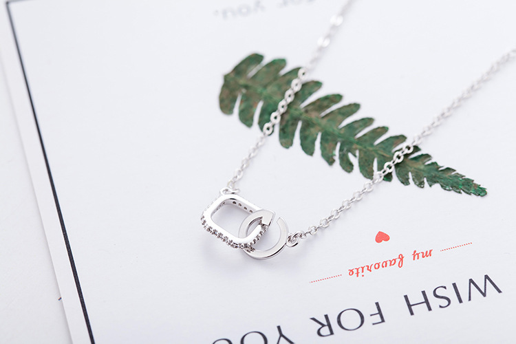 Internet celebrity G square circular necklace Korean version simple forest style collarbone chain personality temperament small fresh pendant-1