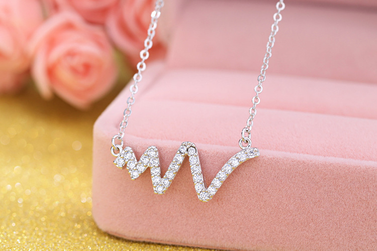 Heartbeat ECG necklace, Korean version, internet celebrity, fashionable personality, cool temperament, creative wave pendant, collarbone chain-1