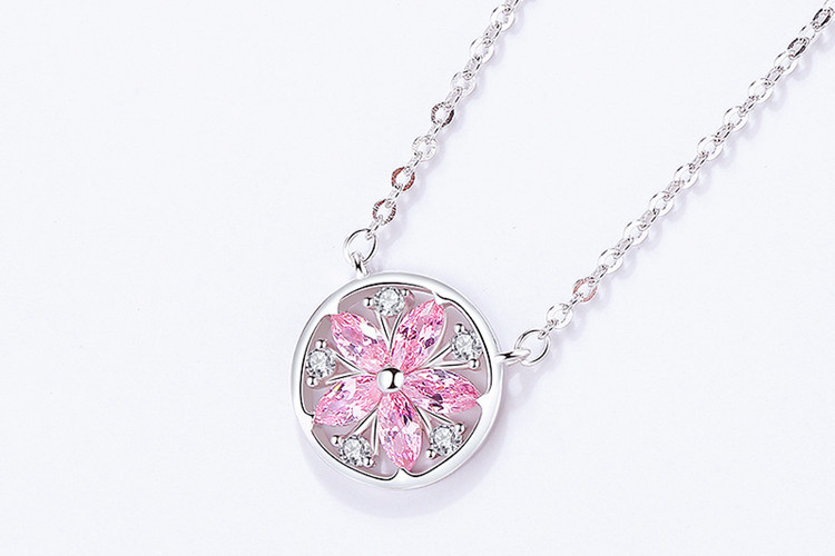 Pink Flower Necklace Korean Style Creative Forest Set Zircon Flower Collar Chain Qixi Festival Gift Source-2
