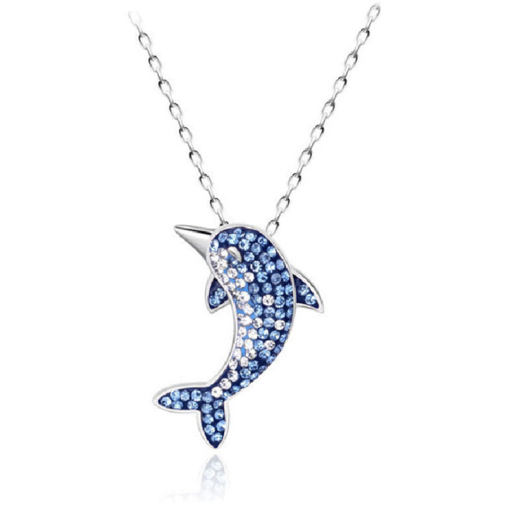 Zircon inlaid dolphin necklace Korean version personalized fashion temperament creative blue dolphin collarbone chain gift source-1