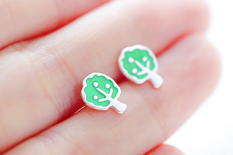 Green small tree earrings ins personalized Korean version simple forest style small fresh student daily small earrings e-commerce source-1