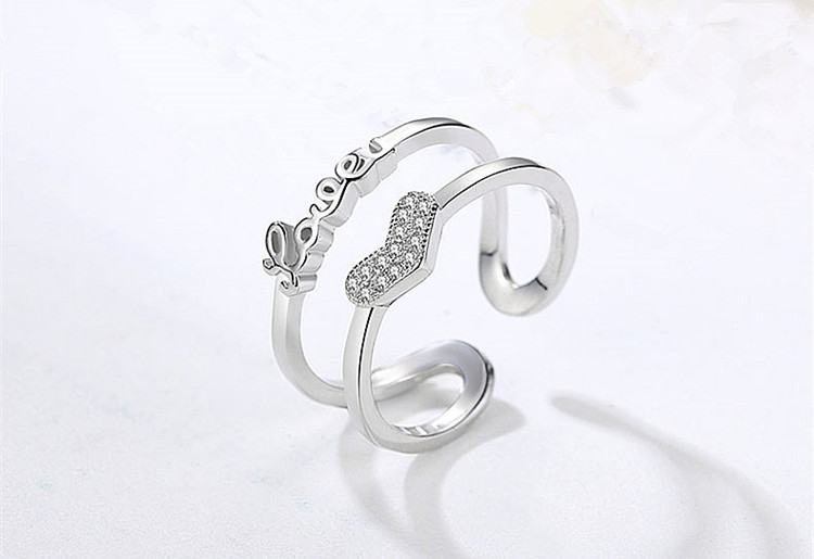 Temperament Double layered Love Ring INS European and American Fashion Creative Set Zircon Letter Open Ring Foreign Trade Source-1