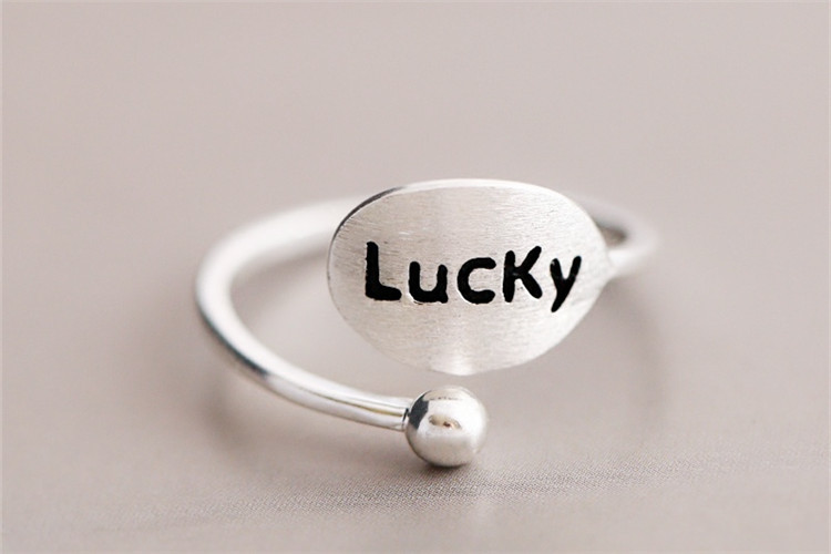 LucKy letter ring fashionable, simple, sweet, fresh, personalized silver plated geometric English food ring e-commerce source-2