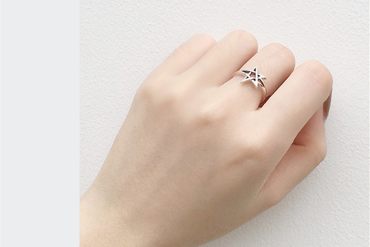 Ring, female ring, Japanese and Korean niche design, personalized and versatile, hollowed out five pointed star opening accessories, wholesale supply-2