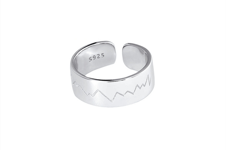 Personalized trendsetter wave glossy ring, new Instagram influencer, silver plated retro electrocardiogram, open mouth index ring-1