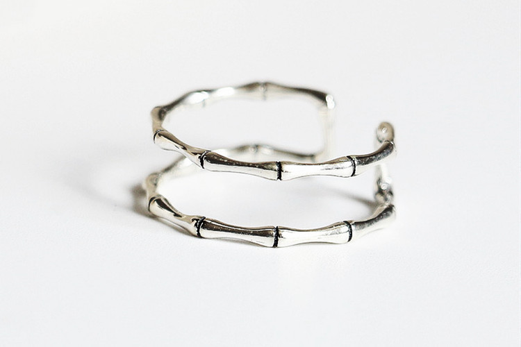 Double layered bamboo knot ring, female internet celebrity temperament, personality, retro silver plated open ring, student bracelet gift source-1