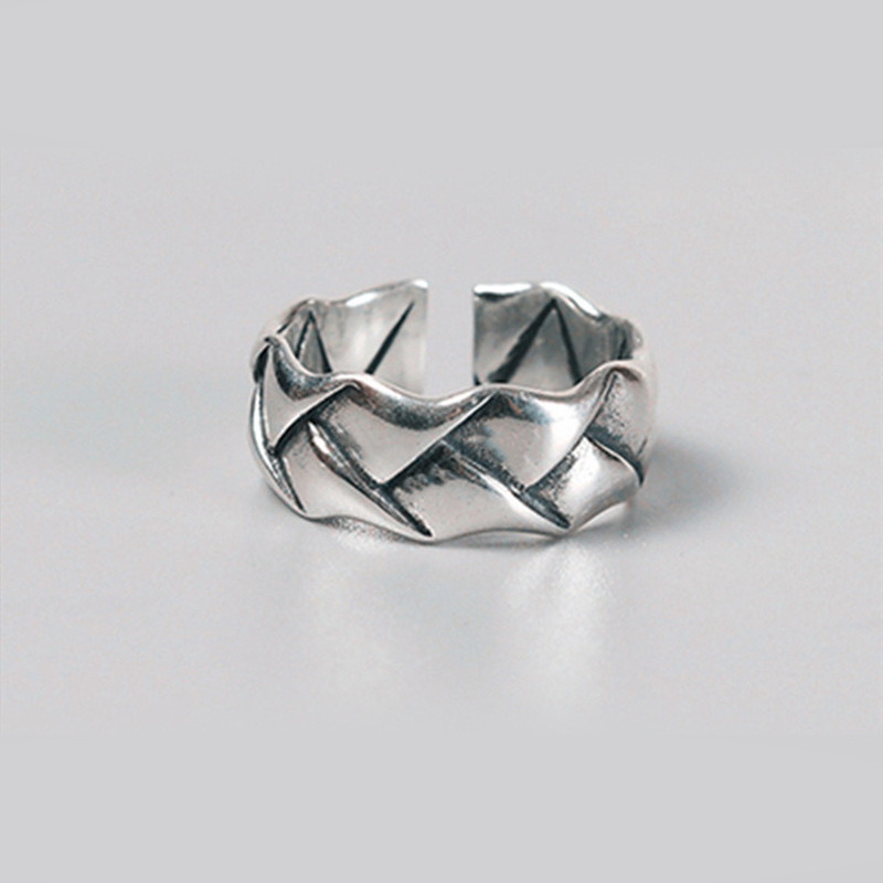 Wide textured open ring with silver plating on the east gate of South Korea, vintage style, cross disciplinary ring source wholesale-1